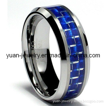Flat Top Tungsten Carbide Comfort Fit Wedding Band with Blue Carbon